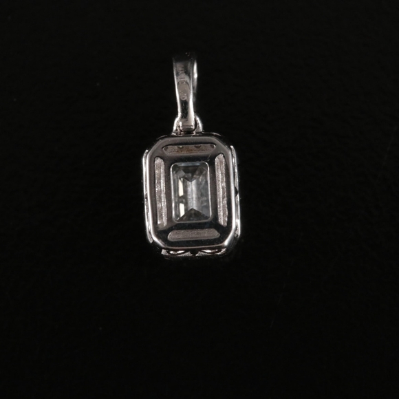 14K White Gold LAB CREATED Emerald Cut Blue Diamond Pendant - Picture 5 of 12